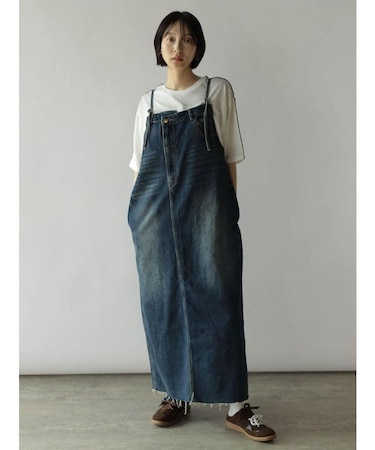 アシメフロントデニムジャンパースカート（navy）