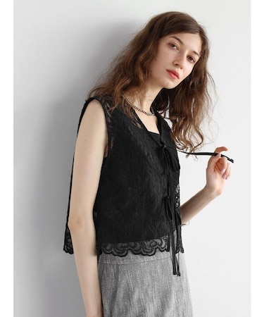 刺繍ノースリーブシアーブラウス