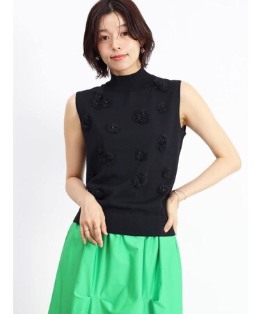 立体フラワーモチーフノースリーブニット（black、camel、renga）