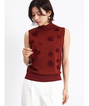 立体フラワーモチーフノースリーブニット（black、camel、renga）