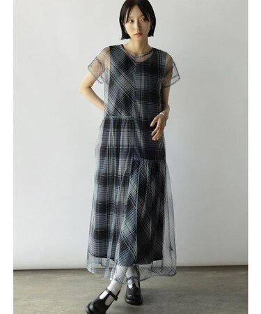切り替えデザインチェックチュールワンピース