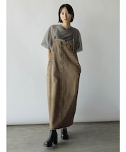 アシメフロントデニムジャンパースカート（beige,brown）