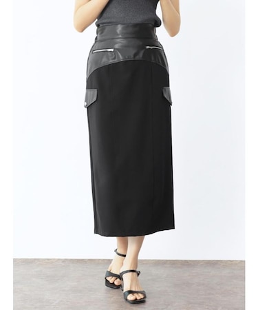 ヴィーガンレザー切り替えナロースカート