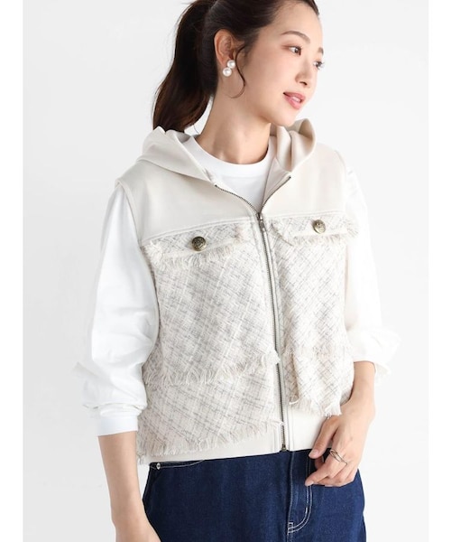 フリンジミックスツイード ショートジレ｜エポカの通販｜&mall（アンド