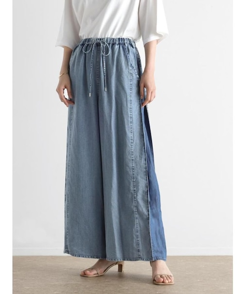 配色デザインテンセルデニムワイドパンツ