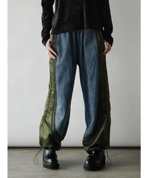 ナイロンドッキングラインデニムパンツ（navy）