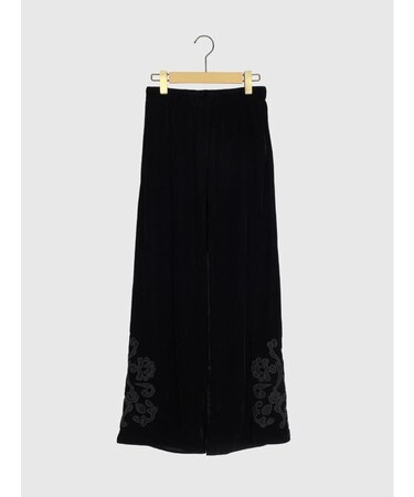 レース刺繍ベロアワイドパンツ