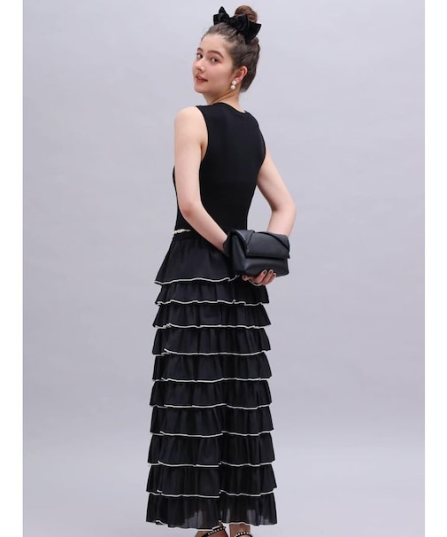 ティアードパイピング切替ドレス