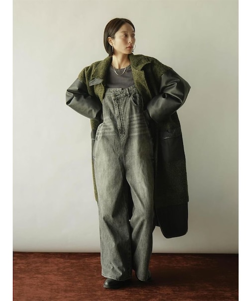 アシメフロントデニムオーバーオール