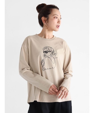 レディモチーフ刺繍長袖Tシャツ