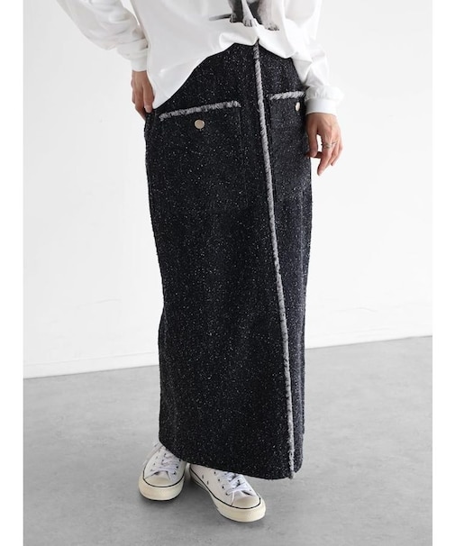 ツイードフリンジデニムスカート