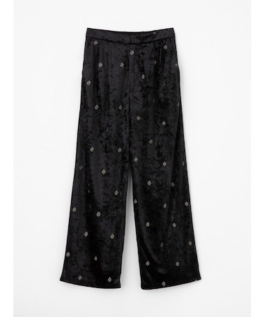 ラメ糸刺繍クラッシュベロアワイドパンツ