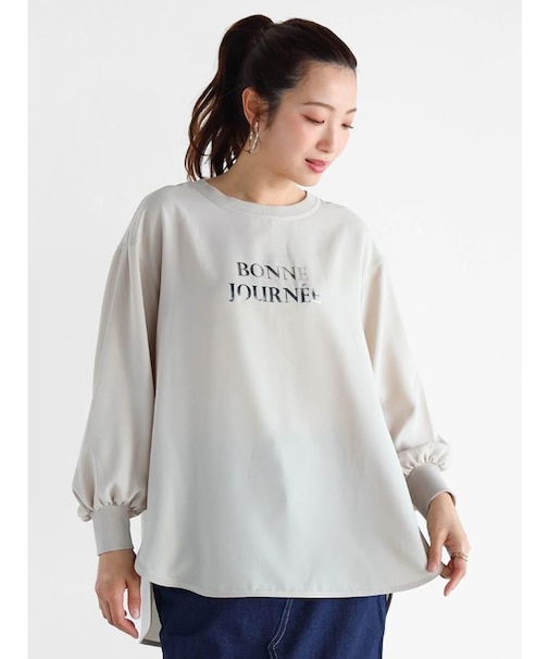 箔プリントロゴパフスリーブトップス