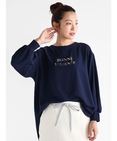 箔プリントロゴパフスリーブトップス