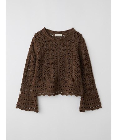 スカラップ透かし編みニットプルオーバー