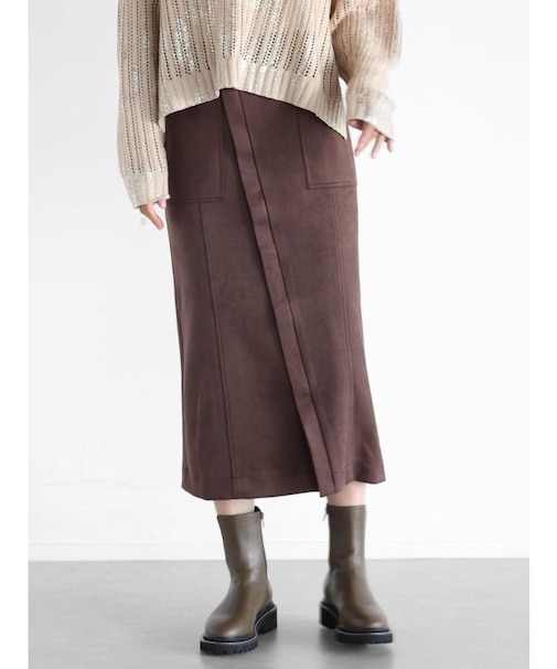 フェイクスウェードラップライクデザインスカート