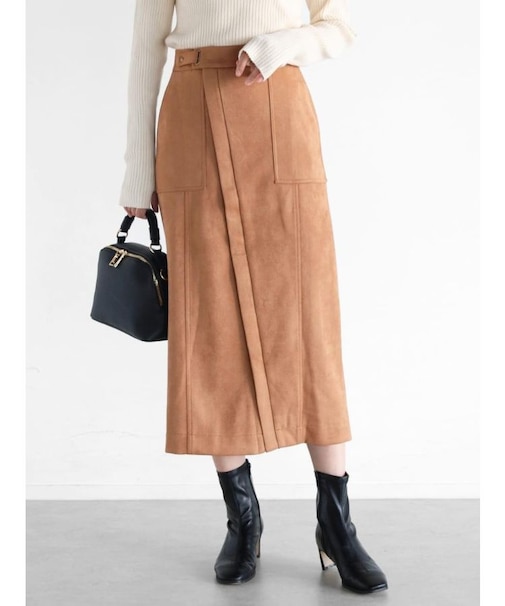 フェイクスウェードラップライクデザインスカート