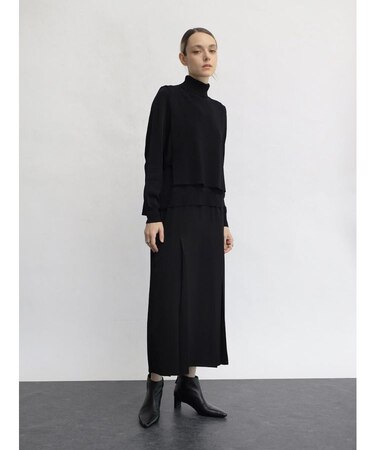 ニットベストレイヤード異素材ワンピース