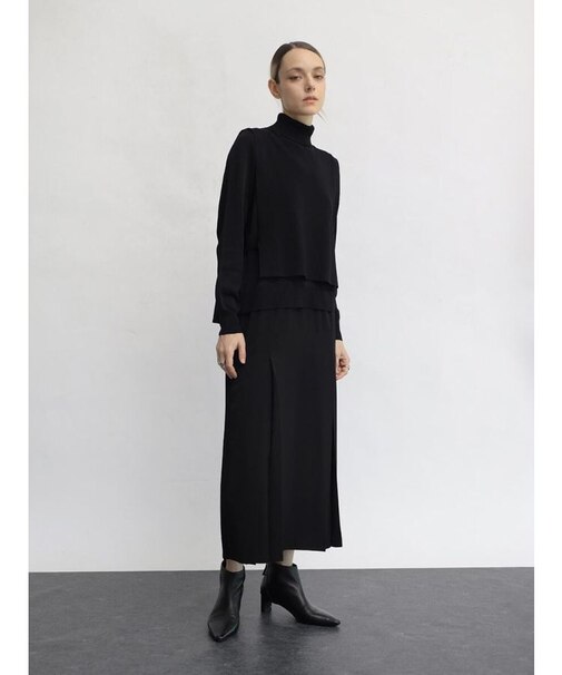 ニットベストレイヤード異素材ワンピース