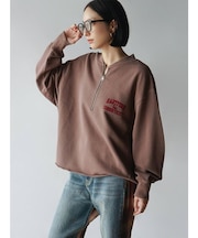 ハーフジップクルーネックロゴスウェット