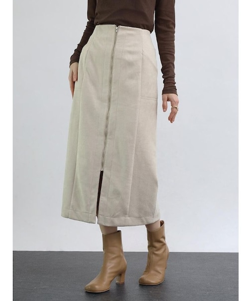 フロントジップフェイクスエードライクスカート