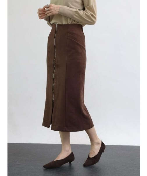 フロントジップフェイクスエードライクスカート