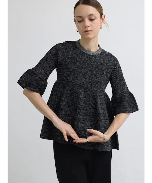 【諏訪】ペプラムデザインラメニットトップス