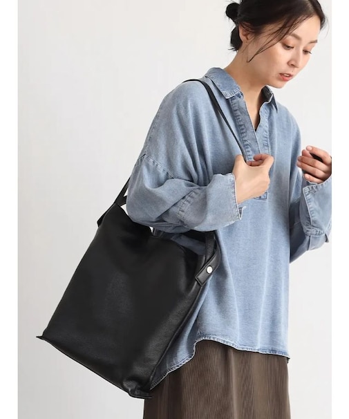 カウレザー2wayハンドルトートバッグ(greige,black)