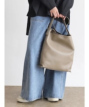 カウレザー2wayハンドルトートバッグ(greige,black)