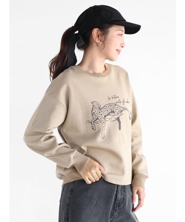 バックジップレオパードプリントスウェット