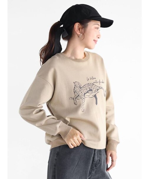 バックジップレオパードプリントスウェット