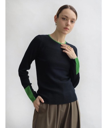 ウール混配色リブニットPO