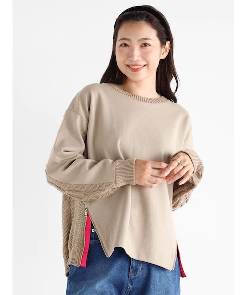 ケーブルニットドッキングデザインプルオーバー