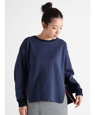 ケーブルニットドッキングデザインプルオーバー