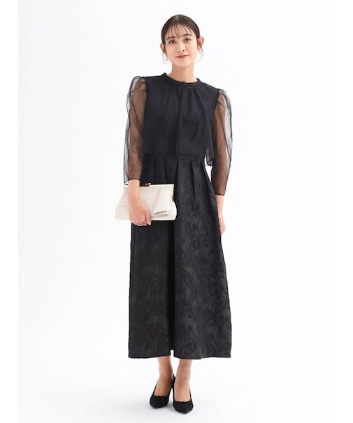 チュールボレロふくれジャガードドレス