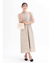 チュールボレロふくれジャガードドレス