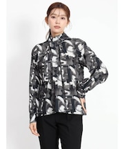 アートプリントリボンタイブラウス