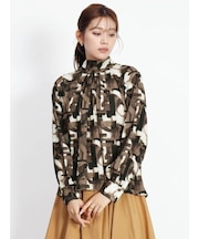アートプリントリボンタイブラウス
