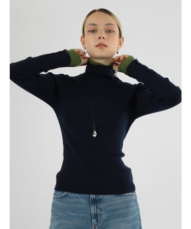 レイヤード配色リブニット