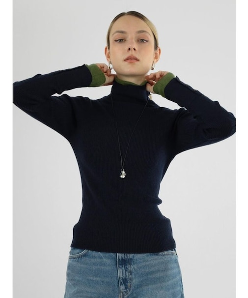 レイヤード配色リブニット