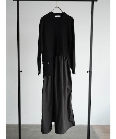 アシンメトリー異素材ドッキングワンピース