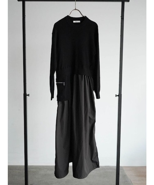 アシンメトリー異素材ドッキングワンピース