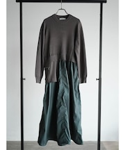 アシンメトリー異素材ドッキングワンピース