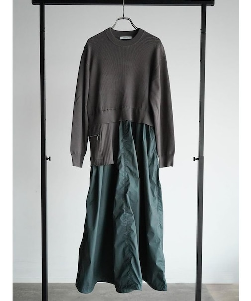 アシンメトリー異素材ドッキングワンピース