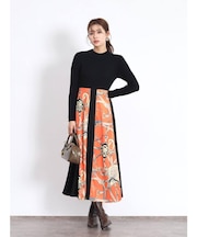 スカーフプリントドッキングワンピース