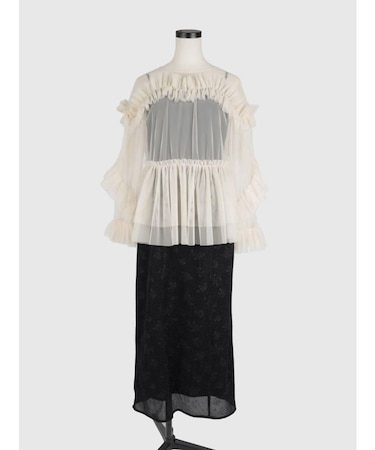 フリルチュールトップスラメ混キャミワンピースセット