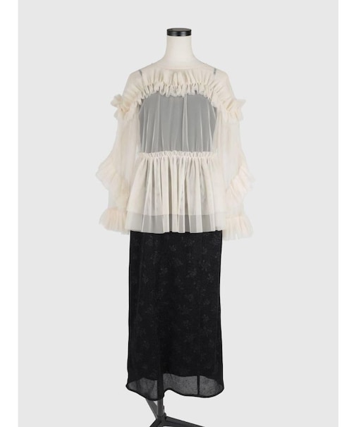 フリルチュールトップスラメ混キャミワンピースセット