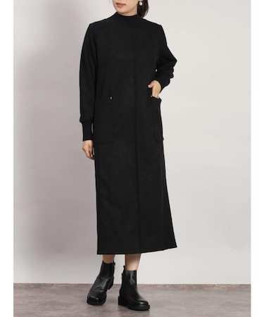 フェイクスエード×リブハイネックワンピース