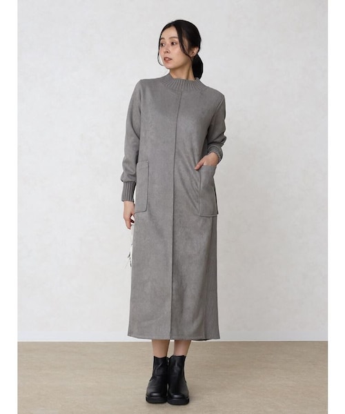 フェイクスエード×リブハイネックワンピース｜メドックの通販｜&mall