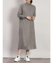 フェイクスエード×リブハイネックワンピース